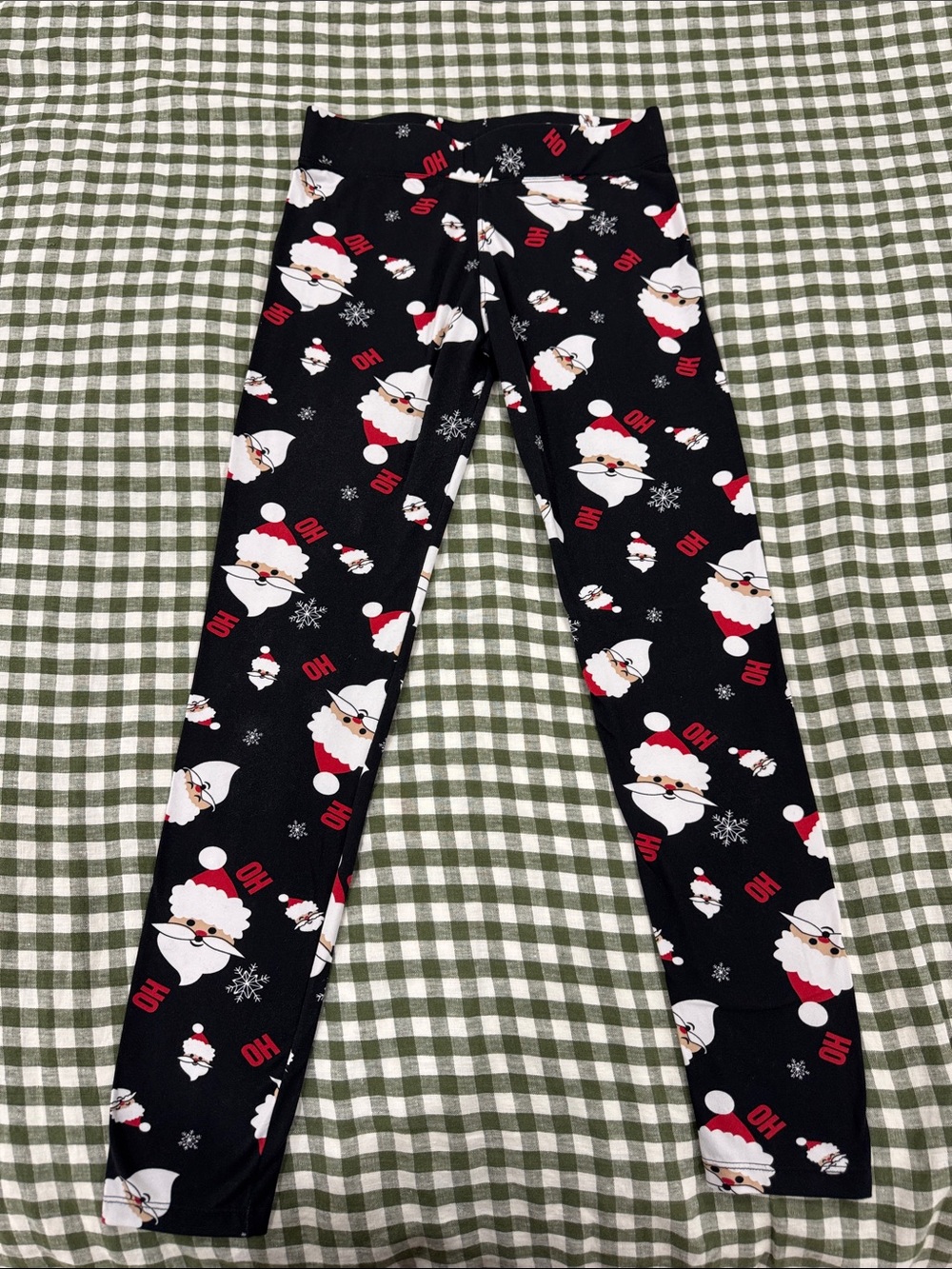 Women's Black Santa Print Holiday Leggings